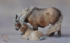 Bubble N Squeak a Pony mare and foal sculpture by DeeAnn Kjelshus