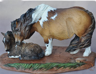 Bubble N Squeak a Pony mare and foal sculpture by DeeAnn Kjelshus