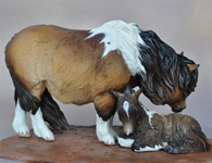 Bubble N Squeak a Pony mare and foal sculpture by DeeAnn Kjelshus