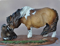 Bubble N Squeak a Pony mare and foal sculpture by DeeAnn Kjelshus