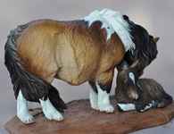 Bubble N Squeak a Pony mare and foal sculpture by DeeAnn Kjelshus