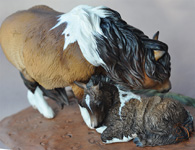 Bubble N Squeak a Pony mare and foal sculpture by DeeAnn Kjelshus