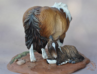 Bubble N Squeak a Pony mare and foal sculpture by DeeAnn Kjelshus