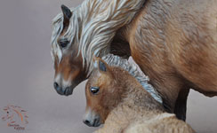 Bubble N Squeak a Pony mare and foal sculpture by DeeAnn Kjelshus