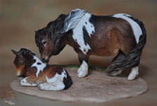 Bubble N Squeak a Pony mare and foal AP #5 sculpture by DeeAnn Kjelshus