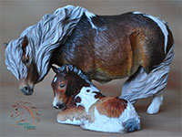 Bubble N Squeak a Pony mare and foal AP #5 sculpture by DeeAnn Kjelshus