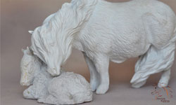 Bubble N Squeak a Pony mare and foal sculpture by DeeAnn Kjelshus