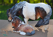 Bubble N Squeak a Pony mare and foal AP #5 sculpture by DeeAnn Kjelshus